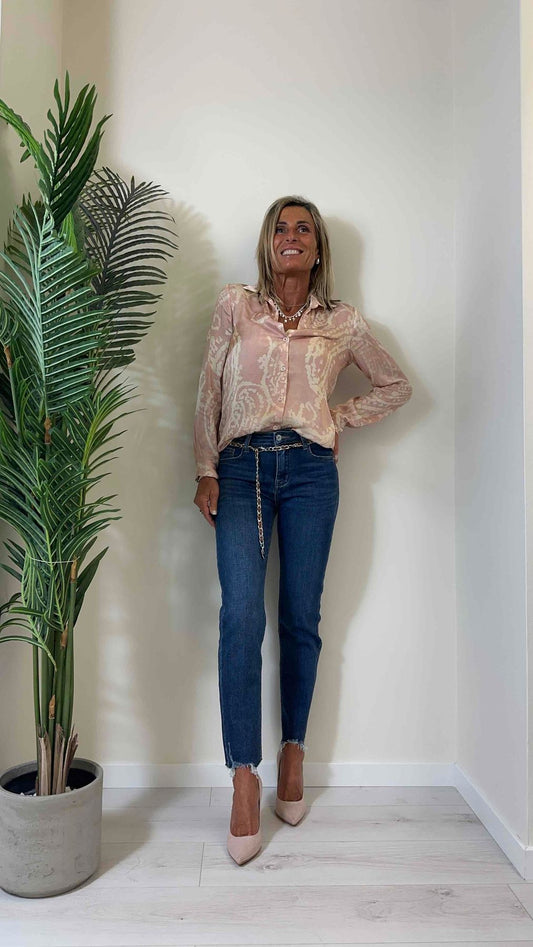 DAFNE - CHG5419P29 - JEANS STRAIGHT CON CINTURA PUNTALE E ORLO SMANGIATO
