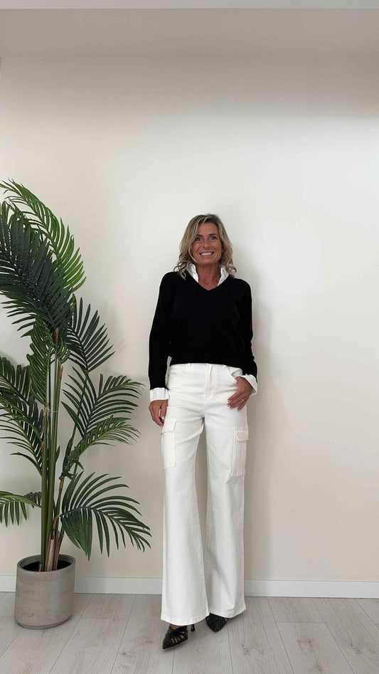 DAFNE - TC1614P25 - MAGLIA VISCOSA, CON INSERTO CAMICIA, SCOLO A V