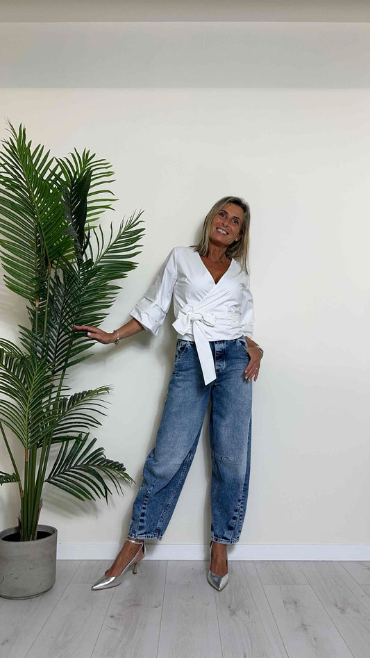 PLEASE - P2YDCJGW7Z - JEANS SLOUCY, STONE WHASHED, CUCITURA GINOCCHIO E FONDO