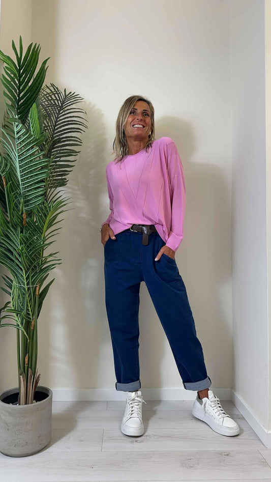 DAFNE - 7171P23 - PANTALONE FELPA GARZATA ELASTICO VITA RIFODERATO, CON CINTURA