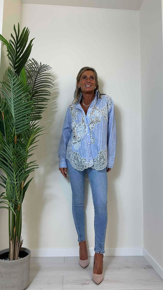 DAFNE - 9171-1P29 - JEANS SLIM FIT CON CRISTALLI E SPACCHETTI