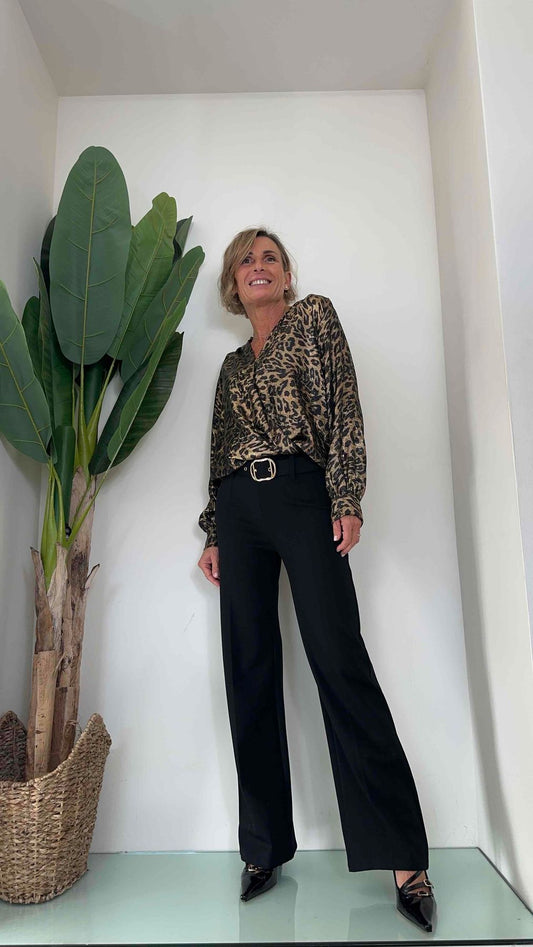 DAFNE - A7371P28 - PANTALONE PALAZZO PUNTO MILANO CON CINTURA