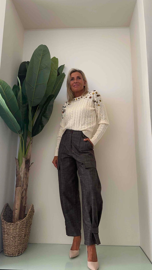 DAFNE - 0649P36 - PANTALONE CARGO TESSUTO MELANGE RIPRESA FONDO