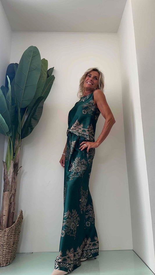 VICOLO - TR0704 - TOP RASO FANT. FOGLIE STILIZZATE