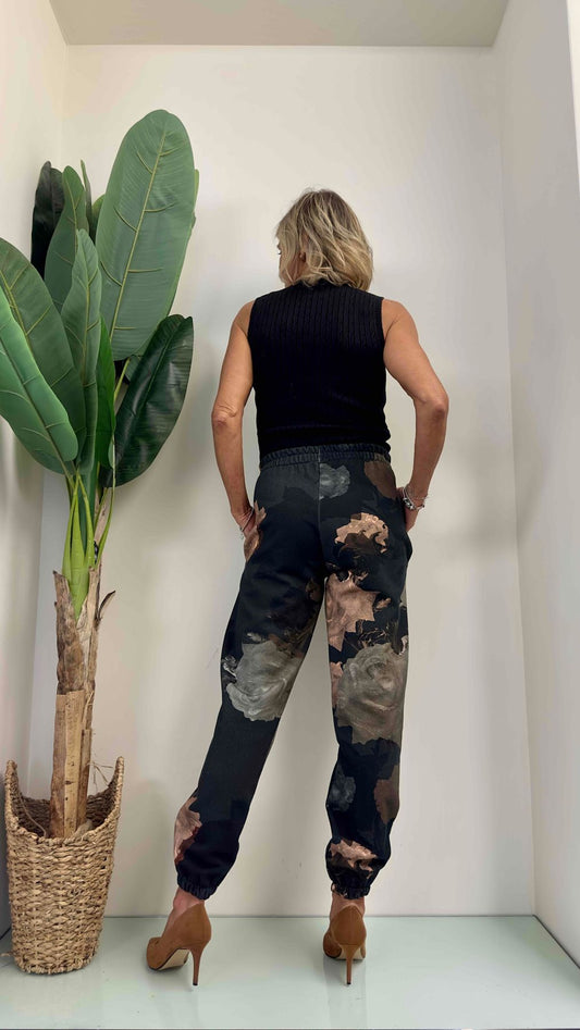 LALTERNATIVASTYLE - 2185P19 - PANTALONE JOGGER FELPA FANTASIA FOGLIE