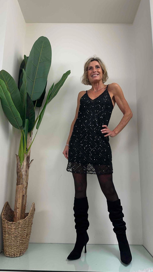 DAFNE - BY33P29 - ABITO SOTTOVESTE MOTIVO MICRO PAILLETTES E CRISTALLI INCASTONATI