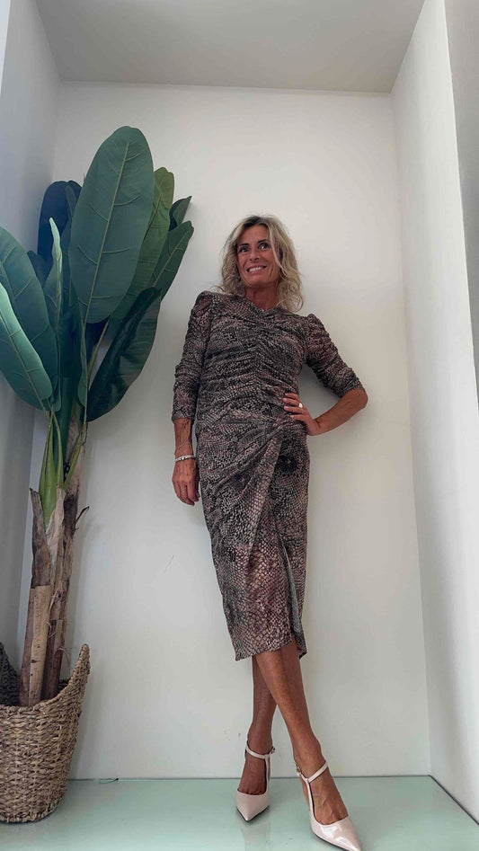 VICOLO - TR1027 - MAGLIA TULLE FANTASIA PITONE