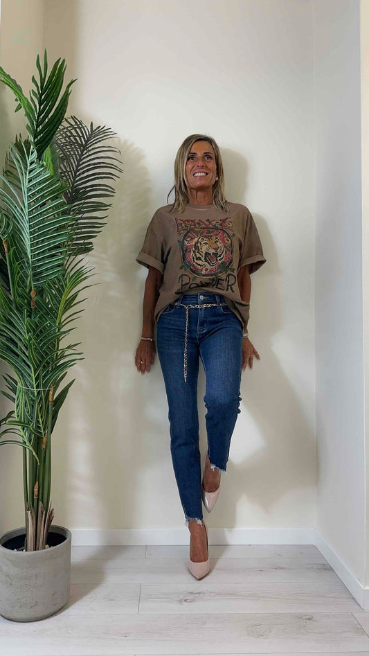 DAFNE - CHK7376P16 - T-SHIRT TINTO CAPO STAMPA TIGRE