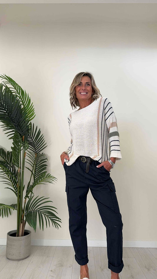 DAFNE - I5441P27 - PULL COTONE GREZZO RIGHE VERTICALI