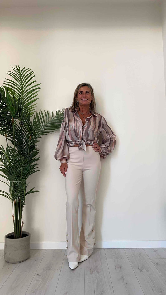 GIORGIA & JHONS - 60128SS24 - PANTALONE PUNTO MILANO LEGGERO CON BOTTONI SU ZAMPETTA