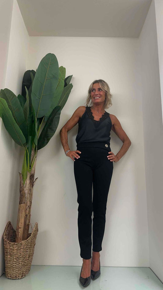 GIORGIA & JHONS - 60183FW23 - PANTALONE PUNTO STOFFA SLIM BOTTONE ACCIAIO