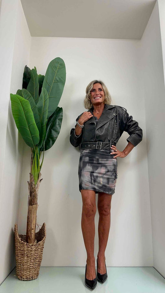 SUSYMIX - 1724 - GIUBBOTTO CHIODO SIMIL PELLE INVECCHIATA