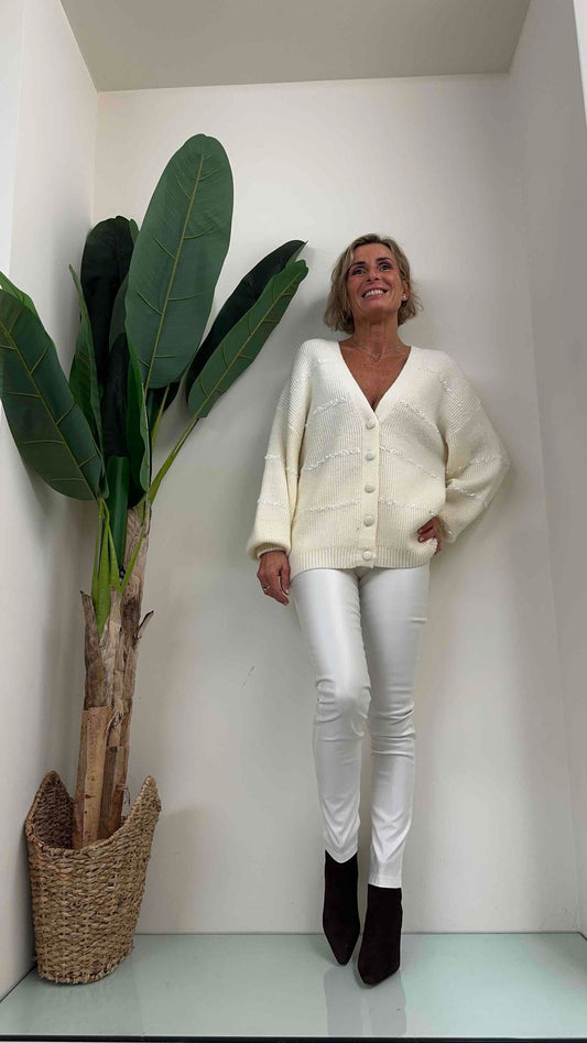 DAFNE - ZM3029P29 - CARDIGAN RIGHE PAILLETTES E BOTTONI RICOPERTI