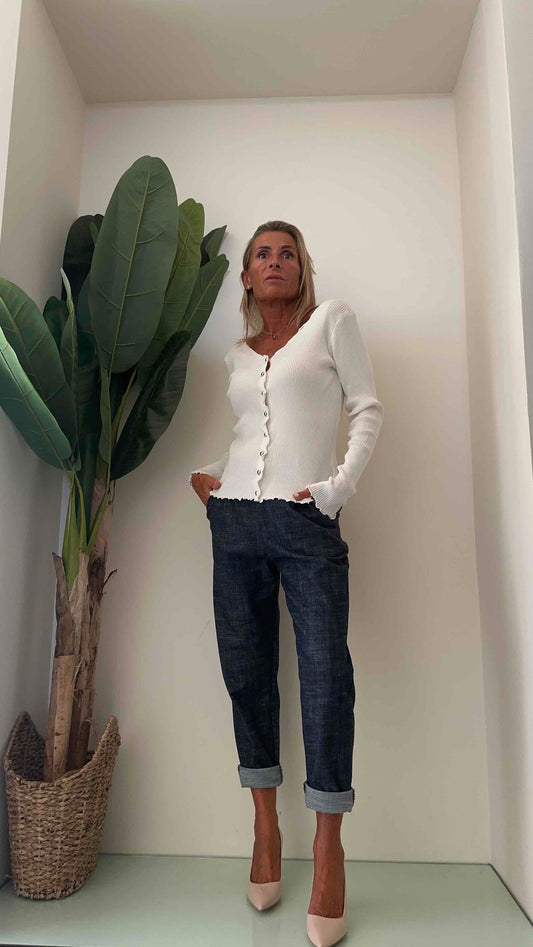 DAFNE - CH6731P23 - CARDIGAN SMERLATO BOTTONI ACCIAIO