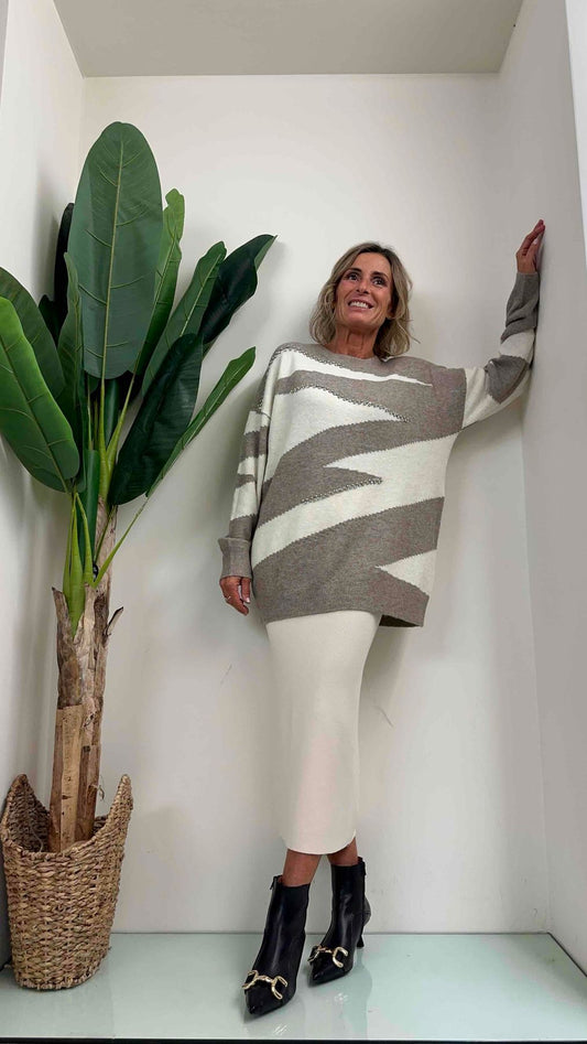 DAFNE - 5035P29 - MAXI MAGLIA LANA/VISCOSA CON CRISTALLI