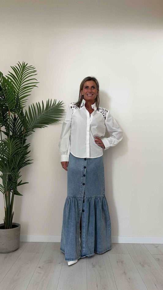 DAFNE - CA782P27 - CAMICIA COTONE INSERTO PIZZO MACRAME' SU SPALLE