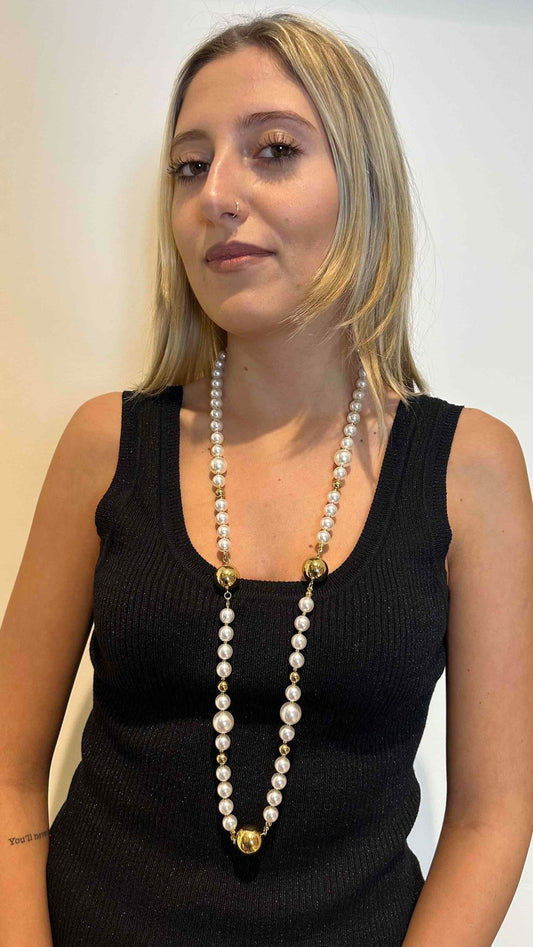DAFNE - COPERBOU - COLLANA LUNGA PERLE E BOULE. NICKEL FREE