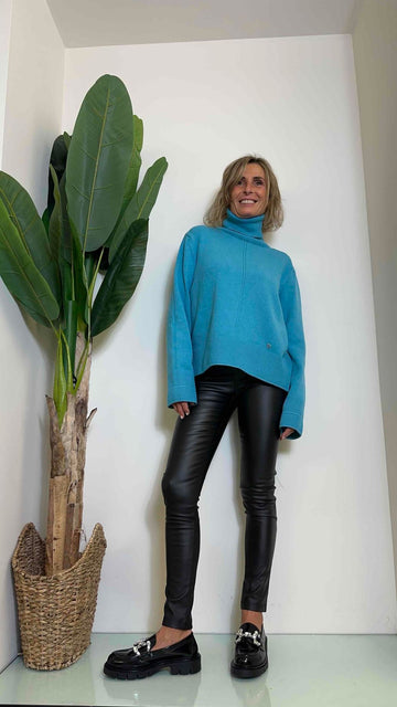 PLEASE - P975C33L - PANTALONE SKINNY VITA ALTA EFFETTO SPALMATO