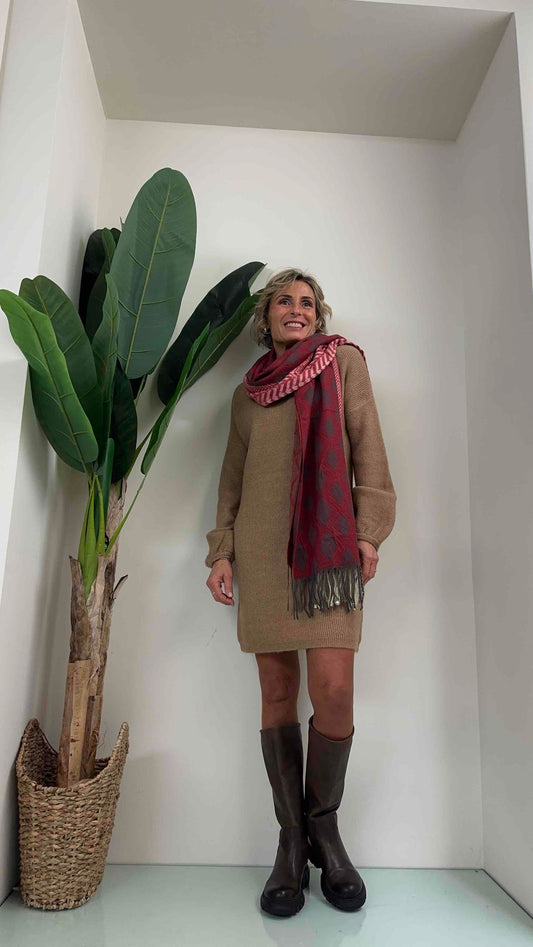 DAFNE - SCIAROP12 - SCIARPONA MOTIVO ROMBI E ZIG ZAG CON FRANGE