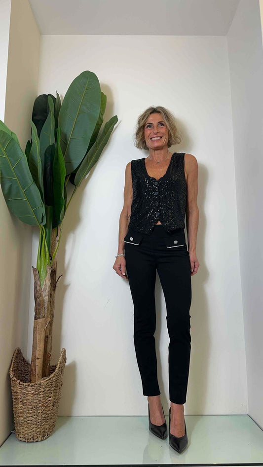 DAFNE - MG39P23 - GILET PAILLETTES FODERATO IN JERSEY DI VISCOSA