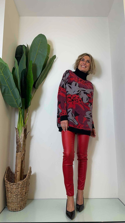 DAFNE - 98900P32 - MAXI PULL INSERTO LAME', ECOPELLICCIA CON CABOCHON