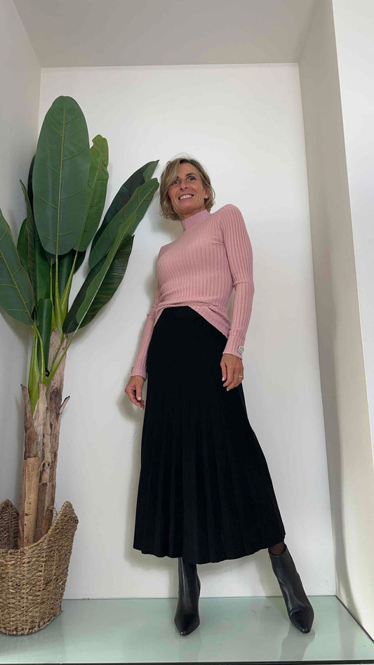 DAFNE - L756P23 - MAGLIA COSTE BOTTONE STRASS MANICA