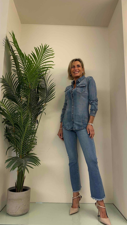 GIORGIA & JHONS - 60050SS24 - CAMICIA JEANS SLIM FIT COTONE/VISCOSA STRETCH