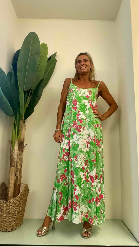 DAFNE - A8090P29 - ABITO LUNGO VISCOSA SPALLINE FANTASIA