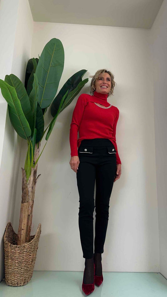 DAFNE - TS38ANP28 - MAGLIA DOLCEVITA. APERTURA LATERALE, CRISTALLI APPLICATI CON FILO