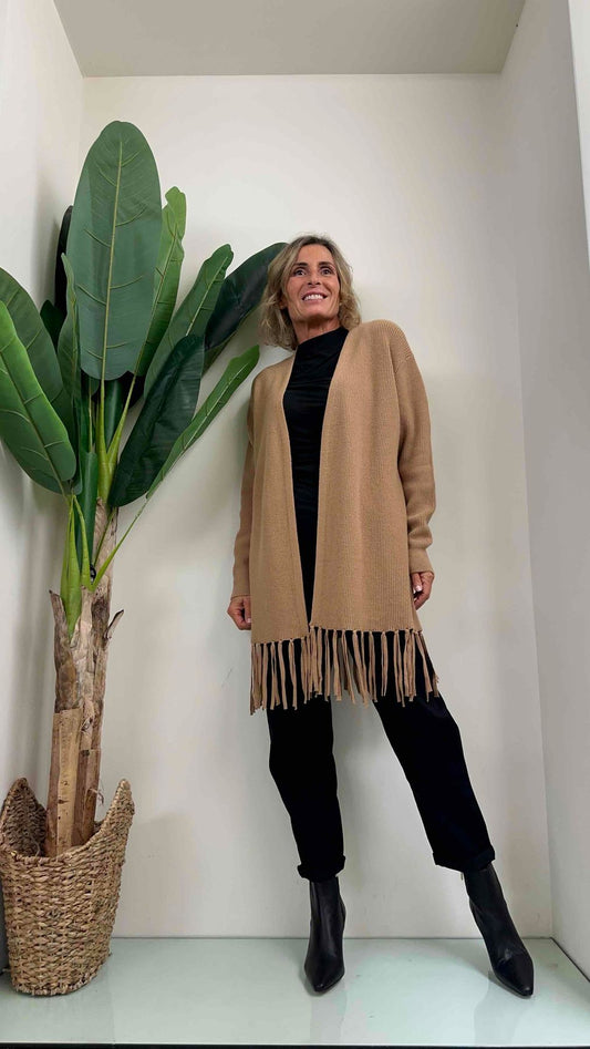 DAFNE - AL0496P29 - CARDIGAN LUNGO FRANGE ANNODATE