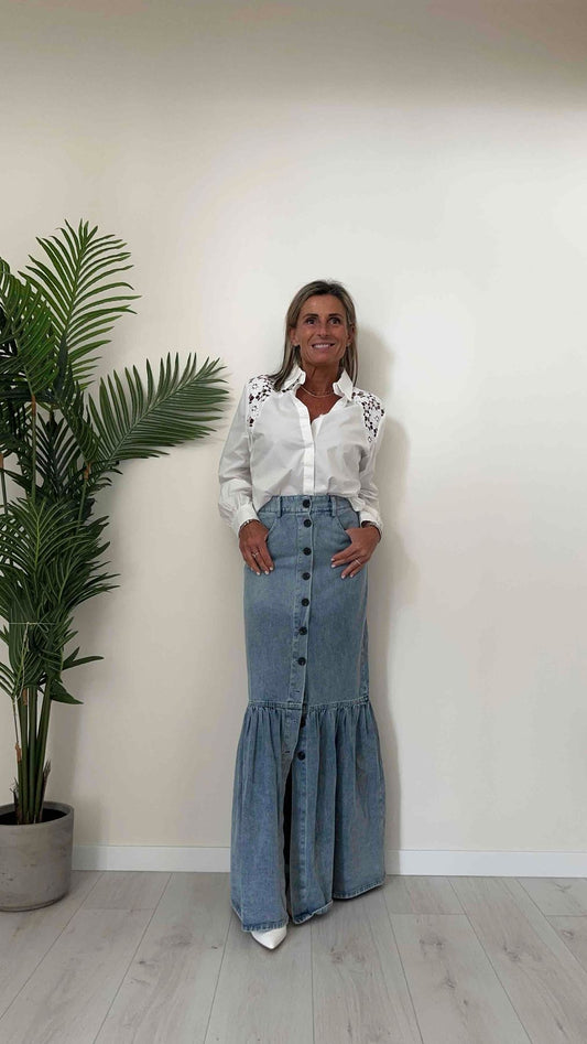 DAFNE - CA782P27 - CAMICIA COTONE INSERTO PIZZO MACRAME' SU SPALLE