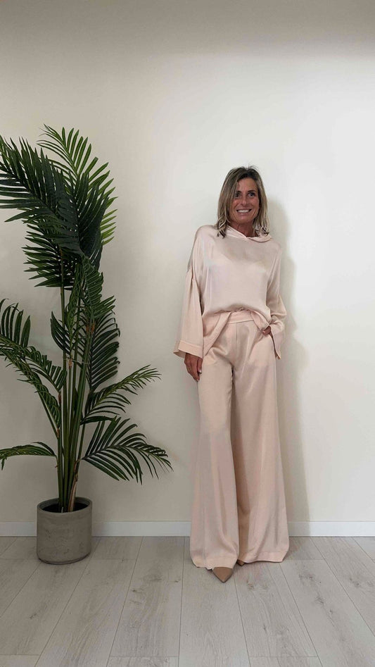 GIORGIA & JHONS - 60153SS24 - PANTALONE 100%VISCOSA A PALAZZO, RETRO ELASTICO, TASCHE A FILO