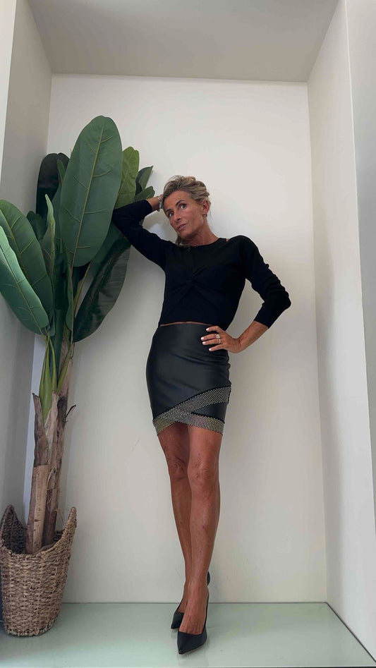 DAFNE - V6649P24 - GONNA SIMIL PELLE INSERTO RETE STRASS