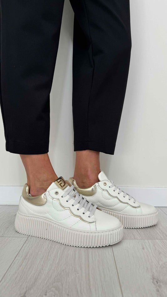 DIVINE FOLLIE - A06/DESY-01P58 - SNEACKER VITELLO BIANCO+MAGNUM PLATINO, FONDO GOMMA 4CM