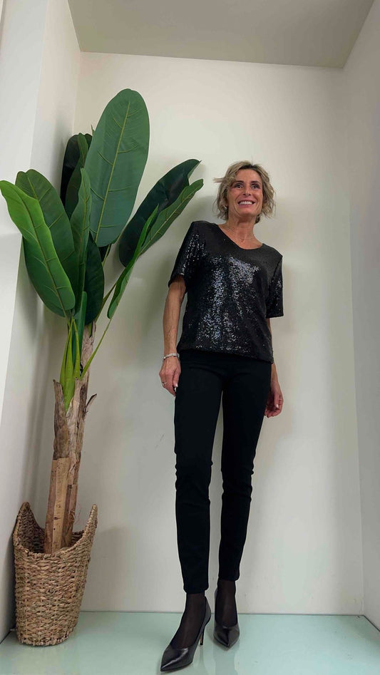 DAFNE - BLI572P22 - BLUSA SCOLLO A V MICROPAILLETTES, FODERA VISCOSA