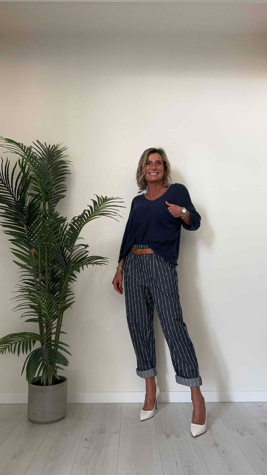 DAFNE - TC15550P26 - PULL COTONE GREZZO SCOLLO A V AMPIO CON TASCA