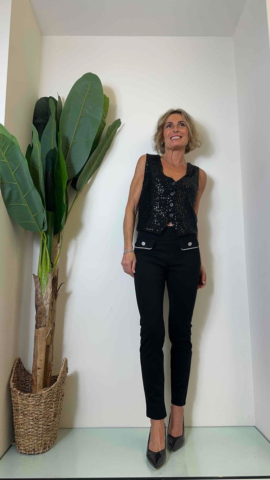 DAFNE - MG39P23 - GILET PAILLETTES FODERATO IN JERSEY DI VISCOSA