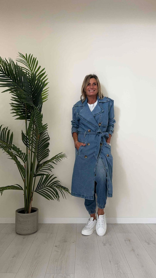 GIORGIA & JHONS - 60213SS24 - TRENCH DENIM ELASTICIZZATO CON PARAPIOGGIA
