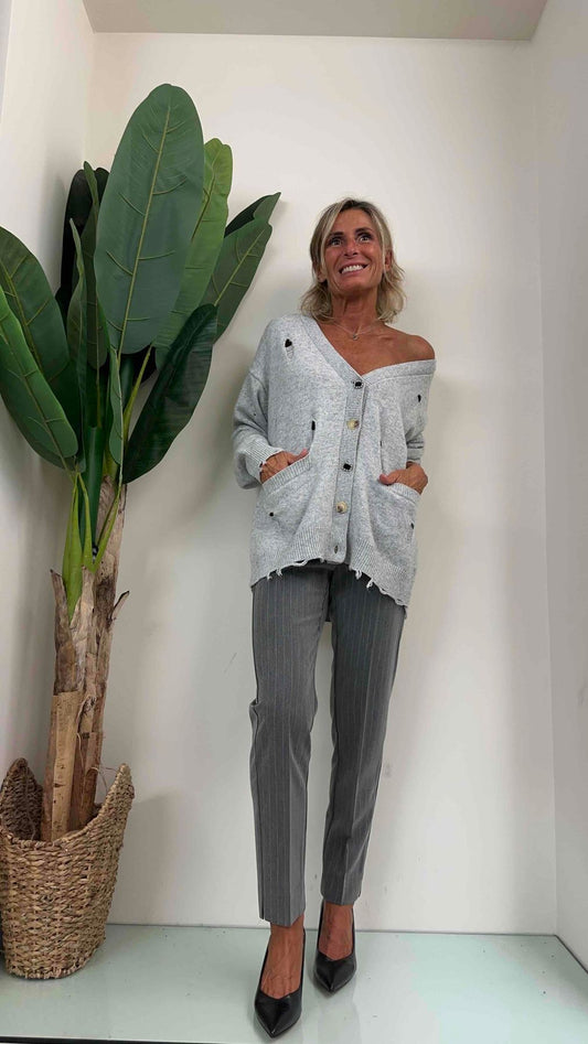 VICOLO - 77095R - CARDIGAN OVER C/ROTTURE E  BOTTONI GIOIELLO
