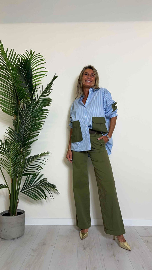 PLEASE - C1BRBSS000 - CAMICIA OVER, RIGATA CON INSERTI MILITARY