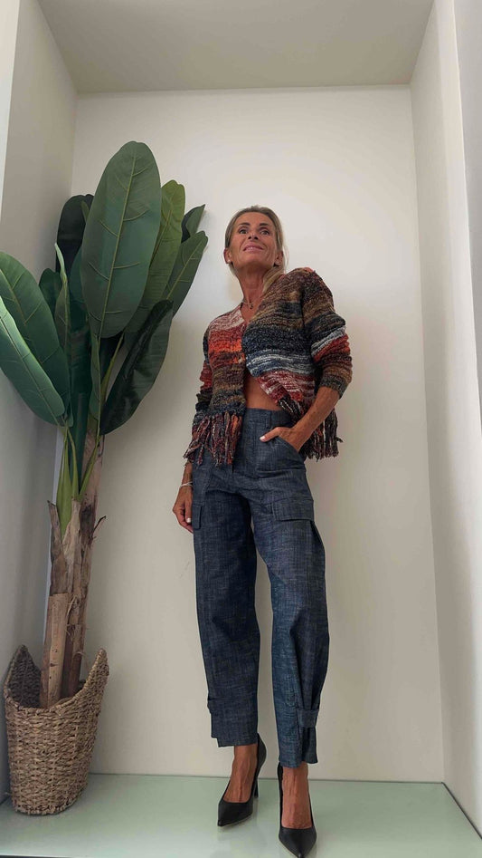 DAFNE - CHB6754P32 - CARDIGAN BOUCLE' CON FRANGE MULTICOLOR