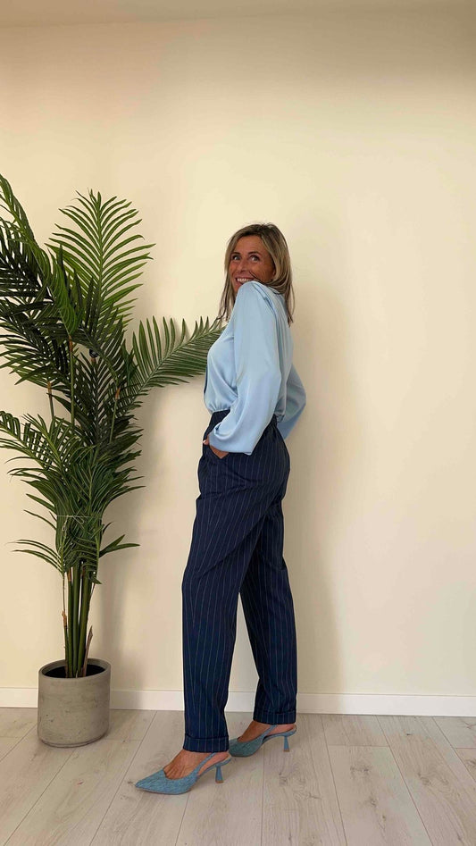 GIORGIA & JHONS - 60049SS24 - PANTALONE GESSATO, A SIGARETTA, ELASTICO VITA NASCOSTO