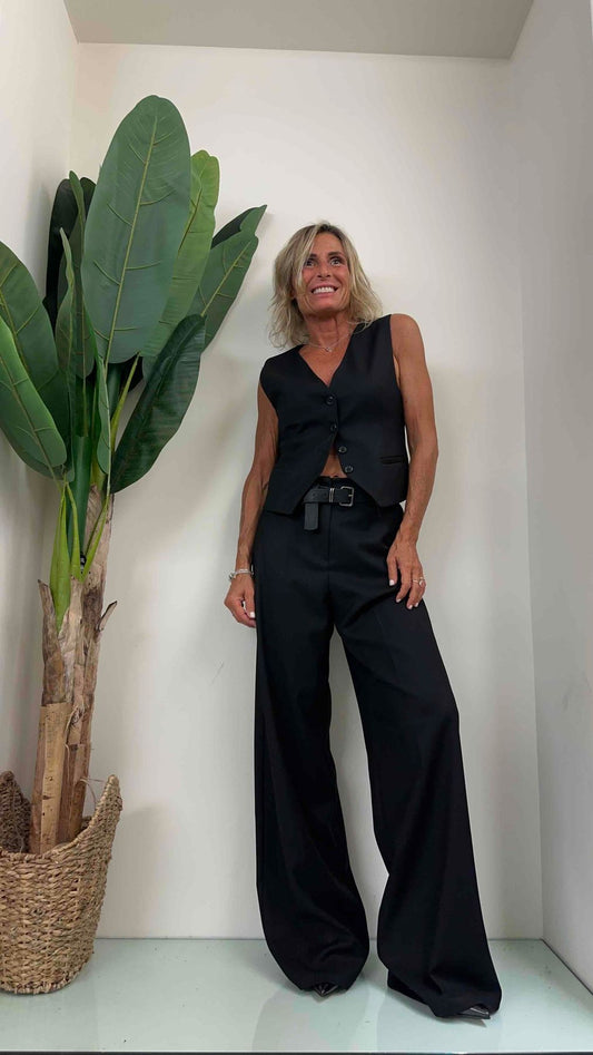 HAVEONE - PCA-K101 - PANTALONE PALAZZO PIEGA E CINTURA