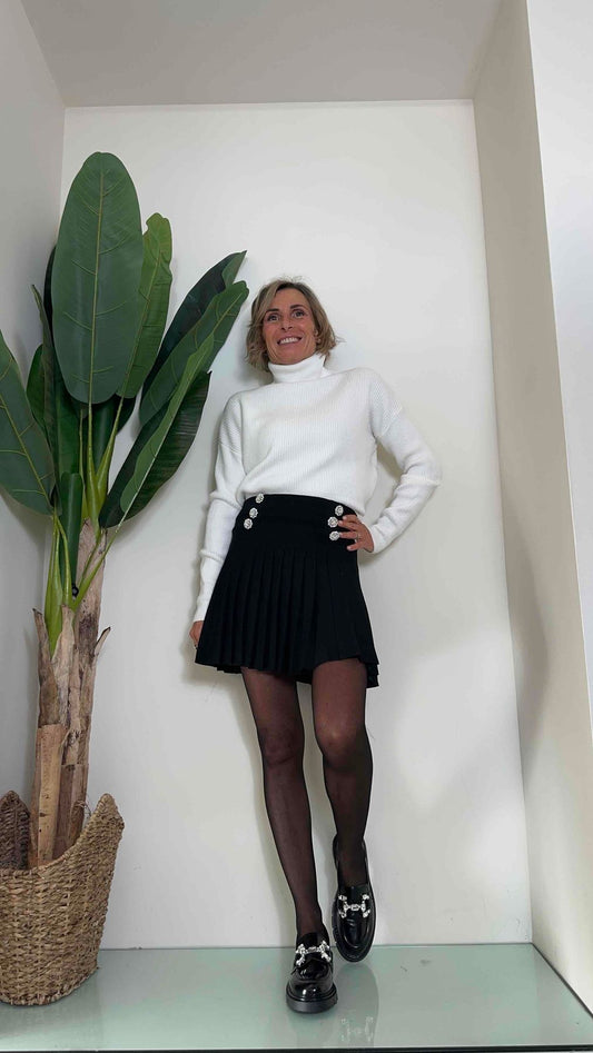 DAFNE - ZMI3030P23 - GONNA MAGLIA CORTA PLISSEE CON BOTTONI GIOIELLO