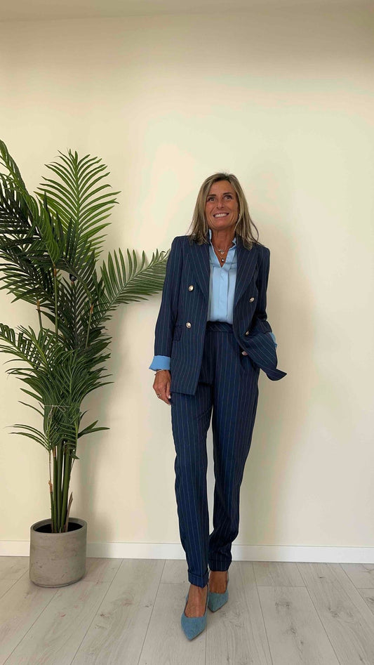 GIORGIA & JHONS - 60048SS24 - GIACCA GESSATA FINTO DOPPIO PETTO, FODERA A CONTRASTO