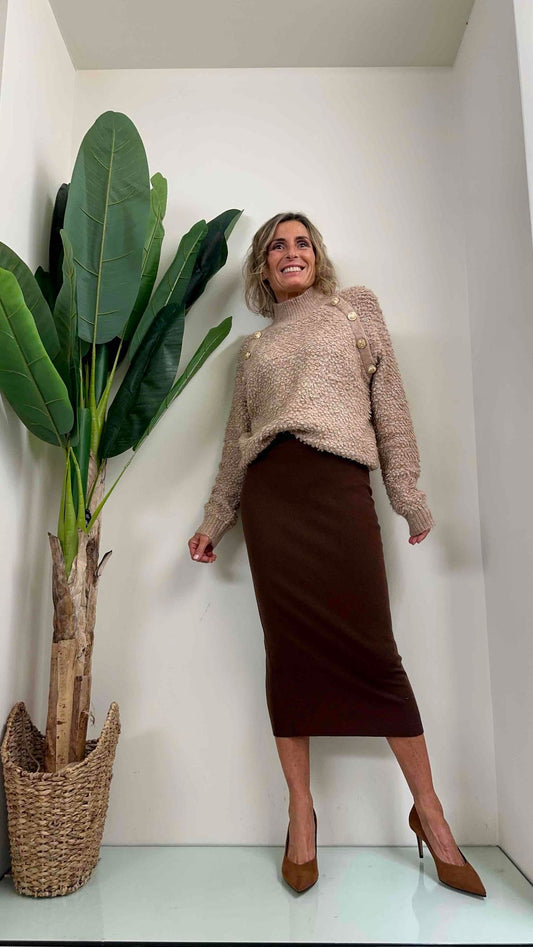 DAFNE - 134P28 - MAGLIA PULL EFFETTO BOUCLE' BOTTONI MILITARY