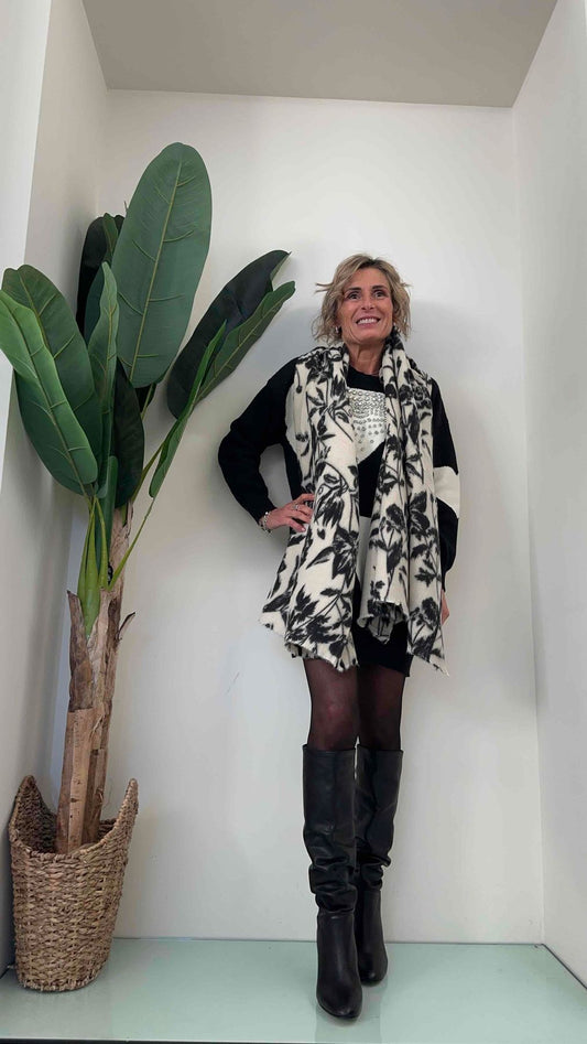 DAFNE - SCIAFAP12 - SCIARPONA 100% VISCOSA FANTASIA FOGLIE SFUMATE