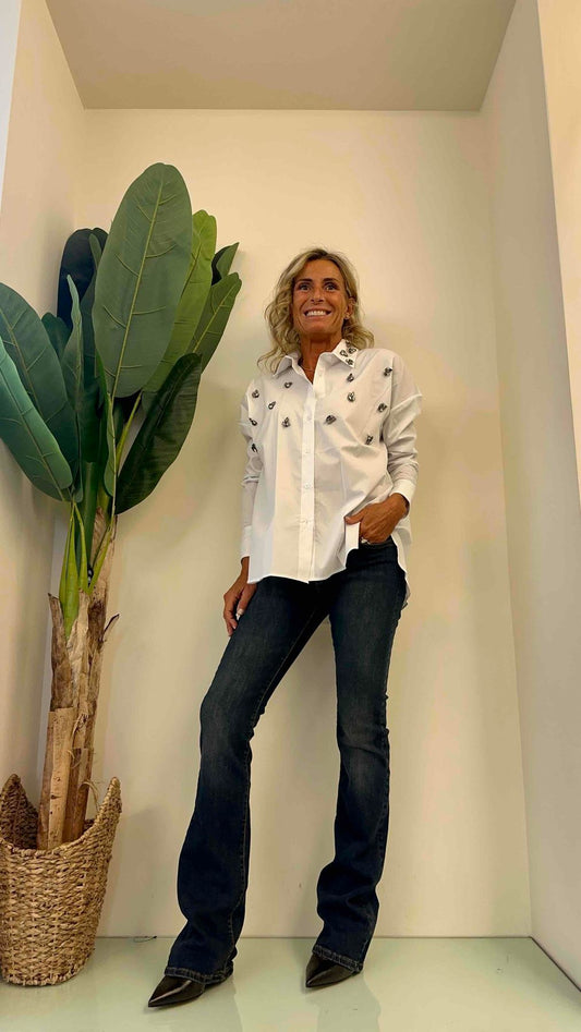 VICOLO - RR0133 - CAMICIA COTONE CON CRISTALLI