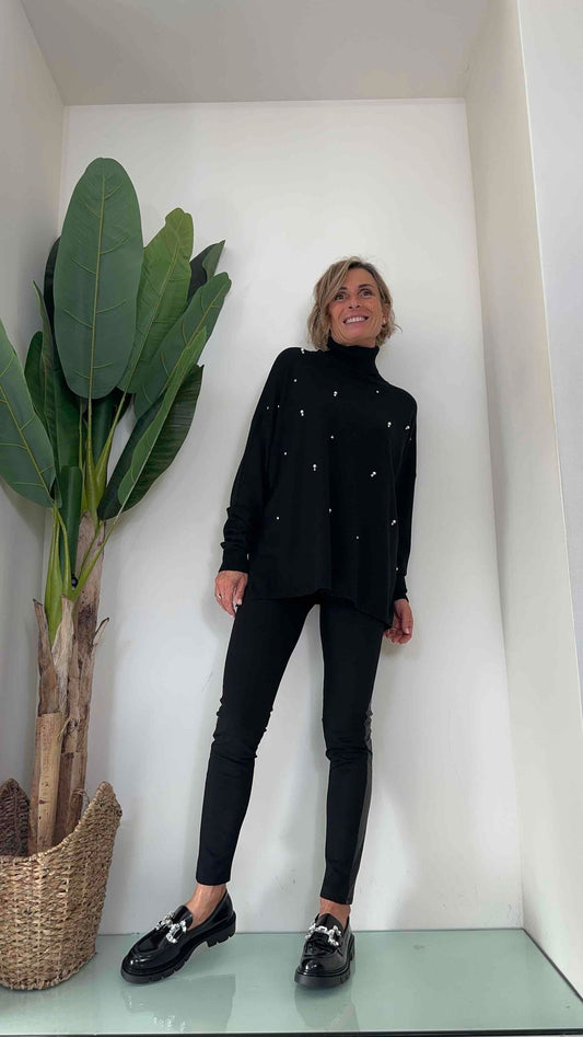 DAFNE - 815906P16 - LEGGINGS PUNTO MILANO BANDA LATERALE ECOPELLE