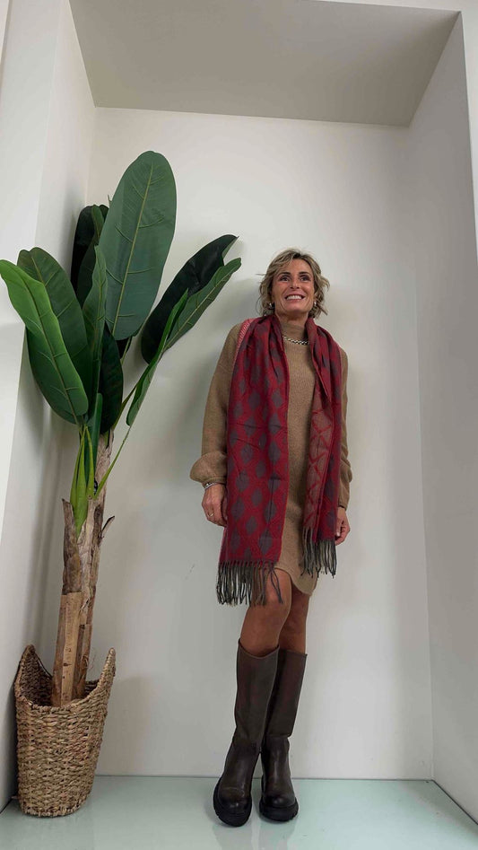 DAFNE - SCIAROP12 - SCIARPONA MOTIVO ROMBI E ZIG ZAG CON FRANGE